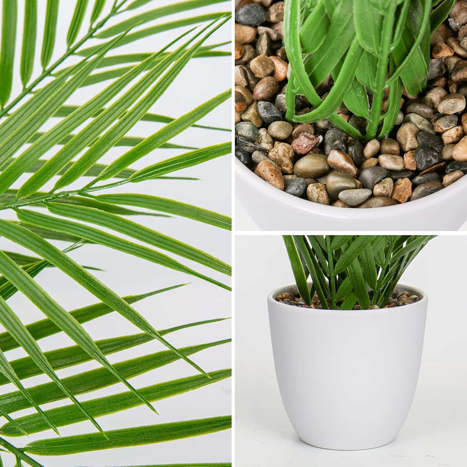 Fake Plant 15’’ Artificial Palm Plant in White Pot Real Touch Faux Tropical Palm