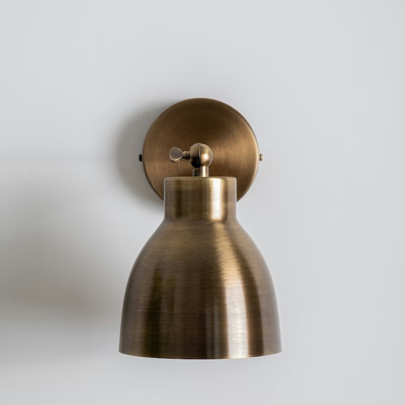 Aged Brass Wall Sconce Lighting , Solid Brass Adjustable Wall Sconce , Mid Centu