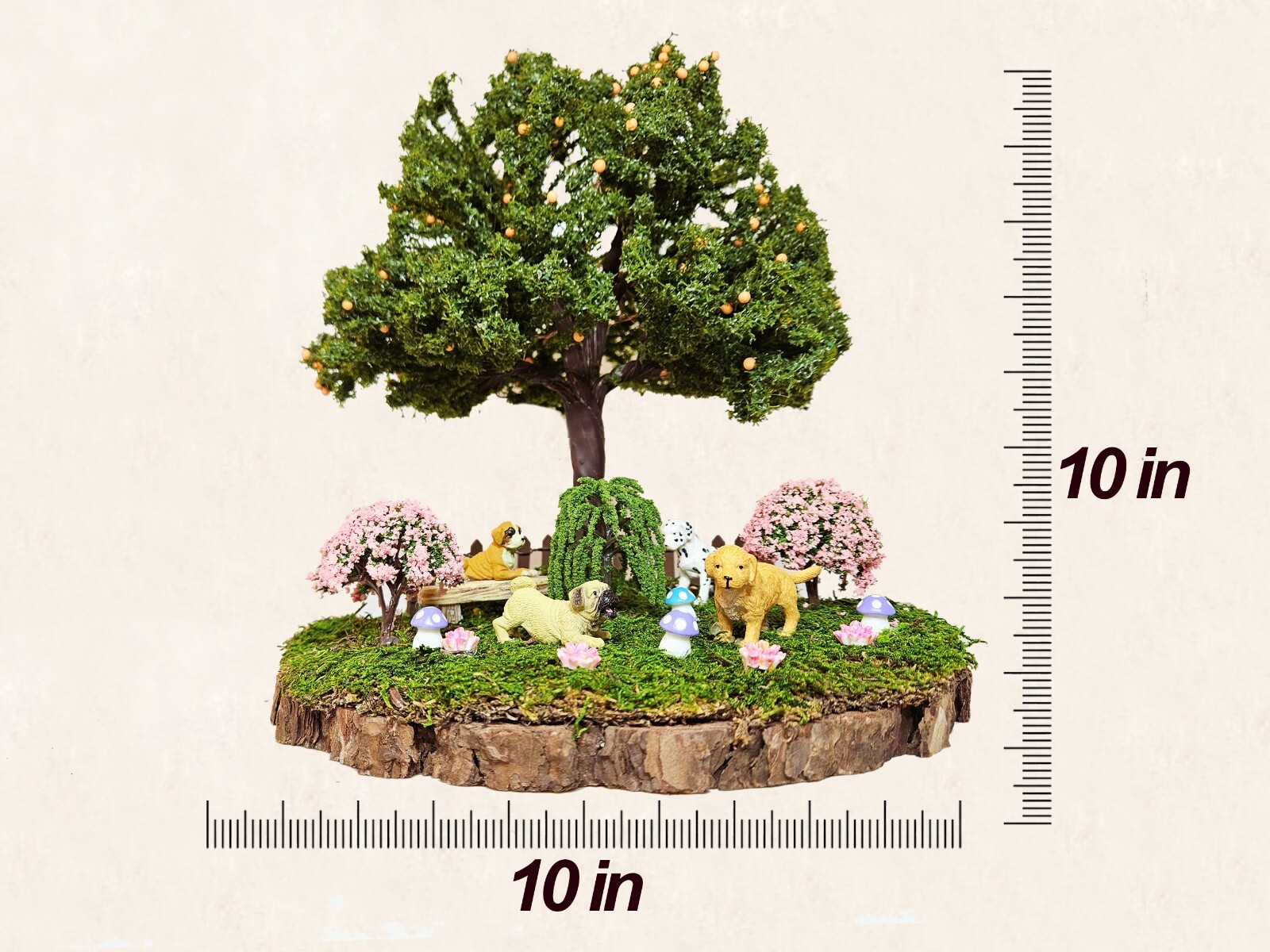 Faux Bonsai Tree 12 inches handmade home Decoration moss Dog figure miniature
