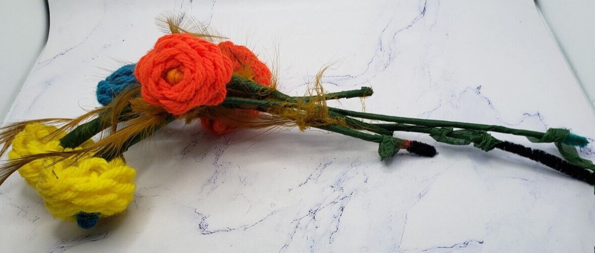 Vintage Handmade Crochet Yarn Flowers Bouquet