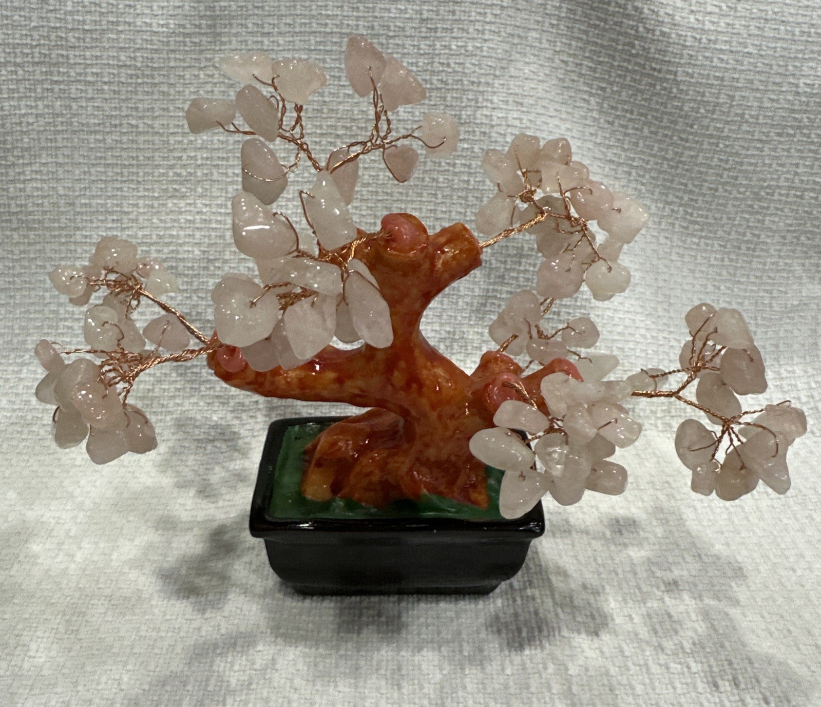 Natural Rose Stone Asian Style Bonsai Money Tree Pink Quartz Crystal Feng Shui
