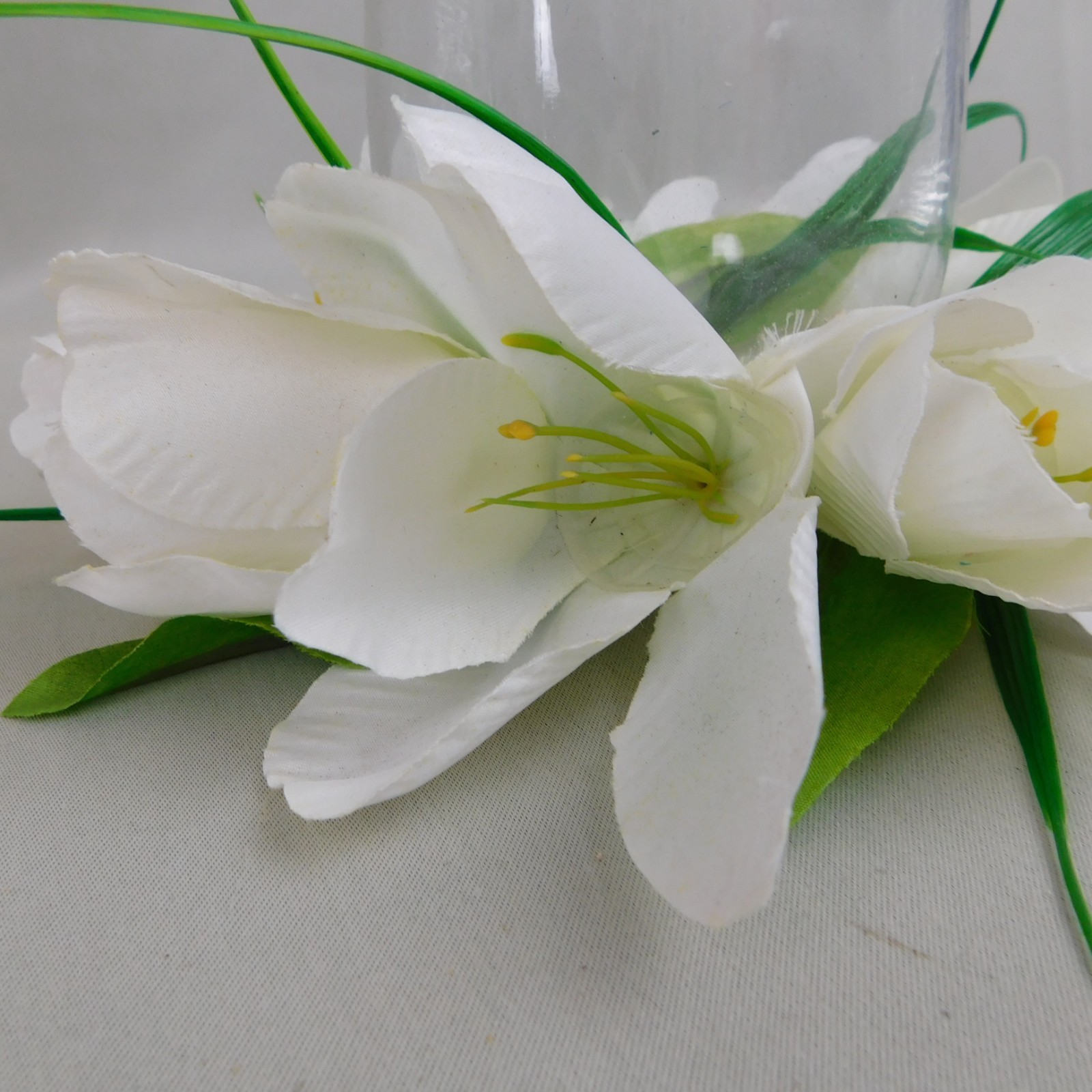 2pc Lilies & Tulips Floral Spring/Easter Centerpieces Glass Votive Vase #C471