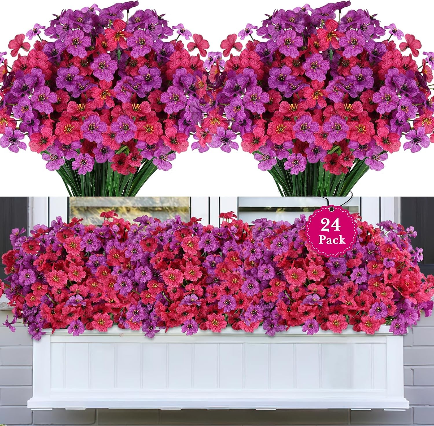 16 Bundles UV Resistant Artificial Lavender & Monkey Grass, Outdoor Purple