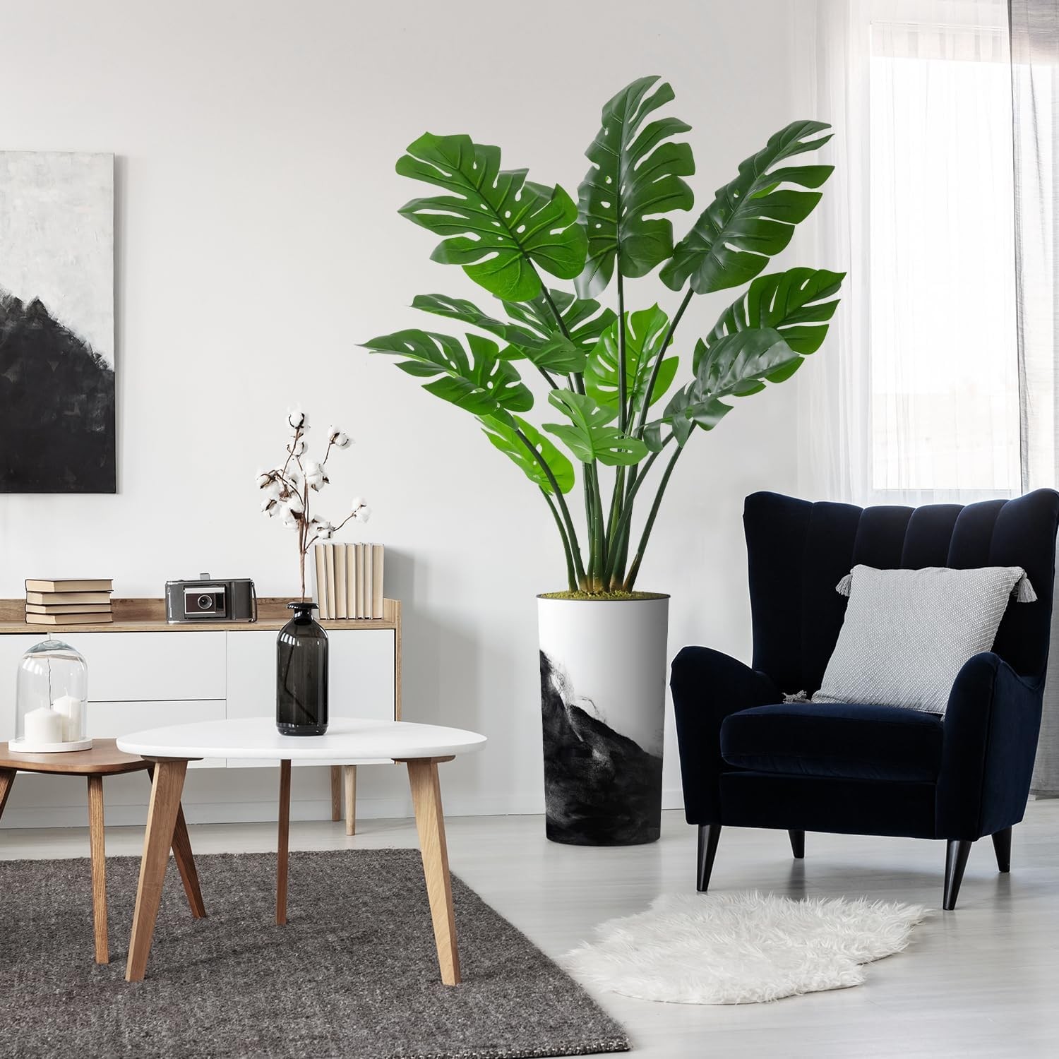 Artificial Tree in Contemporary Planter Fake Bird of Paradise Silk Tree Indoor &