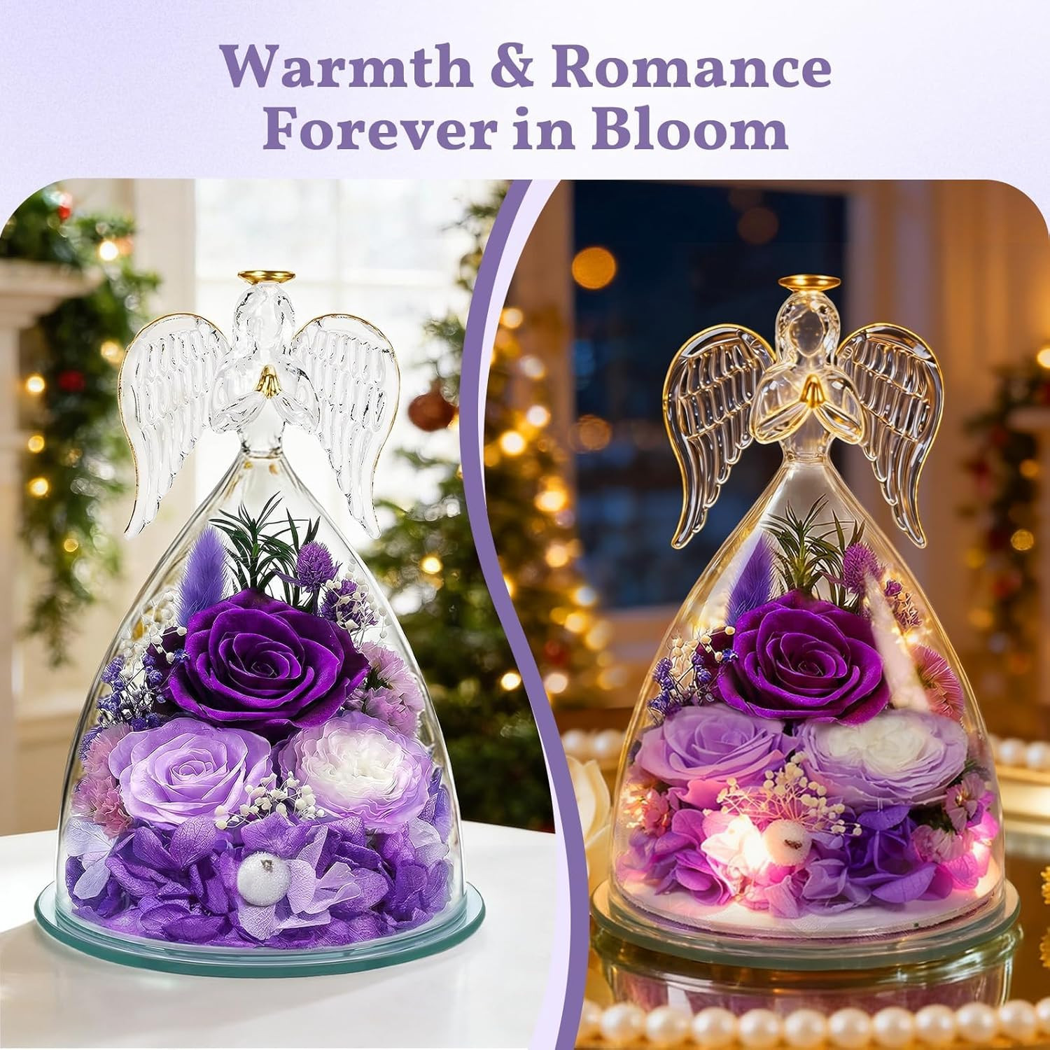 Gifts for Mom, Flowers for Mother’S Day, Preserved Rose in Glass Dome with Light