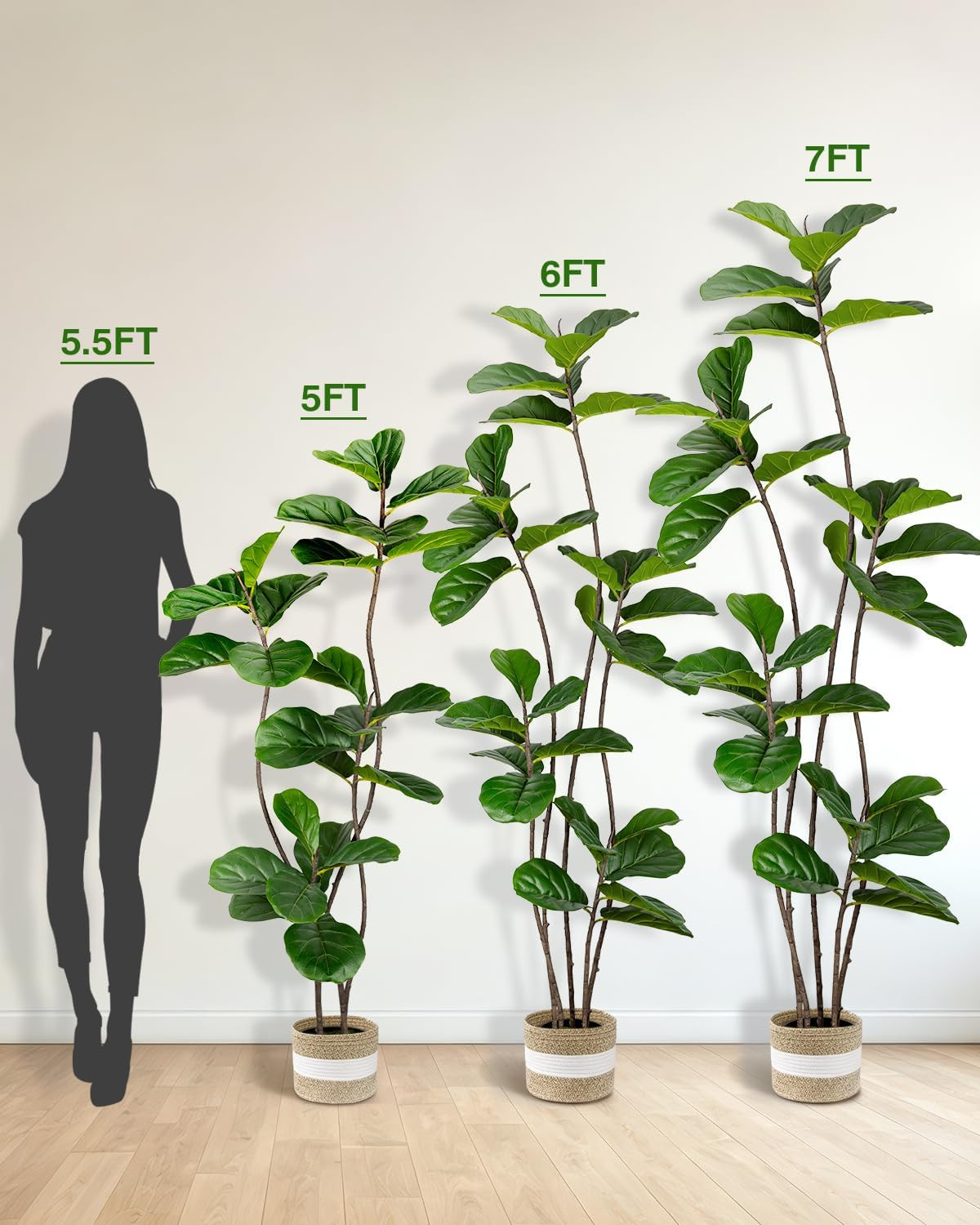 Artificial Fiddle Leaf Fig Tree 5FT with Cotton Basket | Faux Large Trees Fake P
