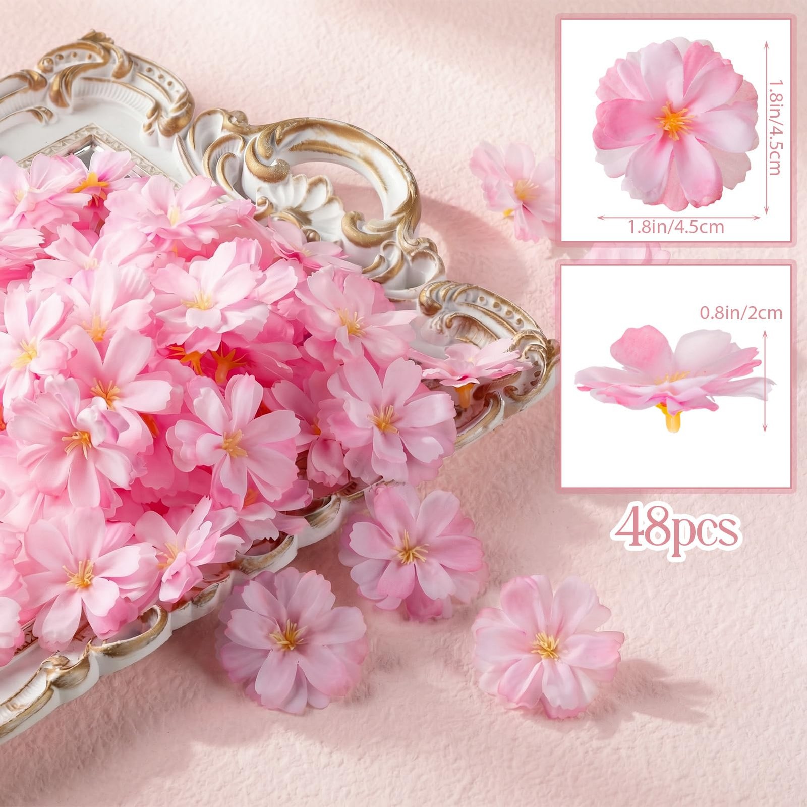 48 PCS Pink Fake Artificial Silk Flower Heads Bulk Wedding Cake Crafts Decor