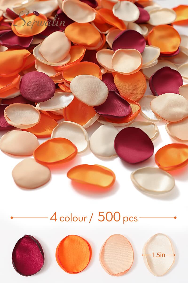 500PCS 4 Color Mix Silk Rose Petals Burgundy Gold White Orange Wedding Aisle