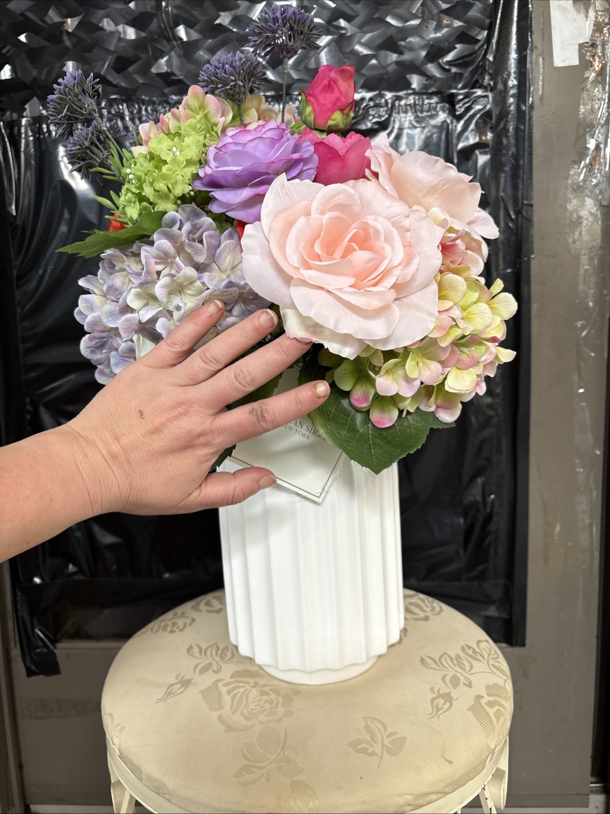 24” Large Real Touch Floral Arrangement Ivory Ceramic Vase Multicolored Viral