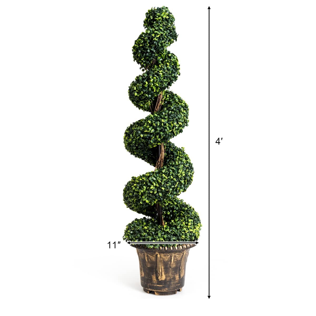 4 Ft Artificial Boxwood Spiral Topiary Tree, Fake Greenery Plants for Porch Home