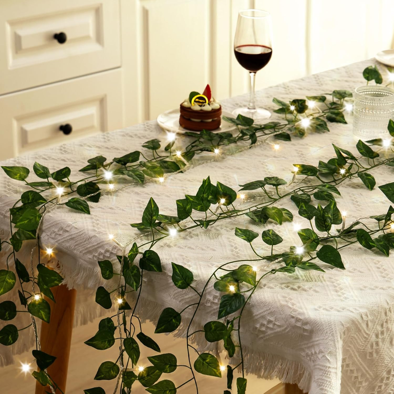 24 Pack 173Ft Fake Ivy Vines, Artificial Ivy Garland with 200 LED String Lights,