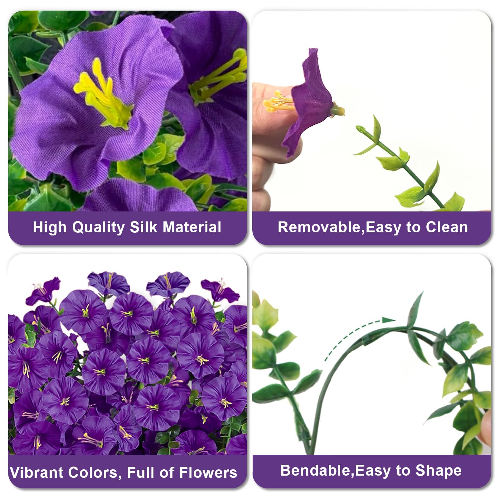 Artificial Hanging Flowers for Outdoor, 4Pcs UV Resistant Faux Morning Glory …