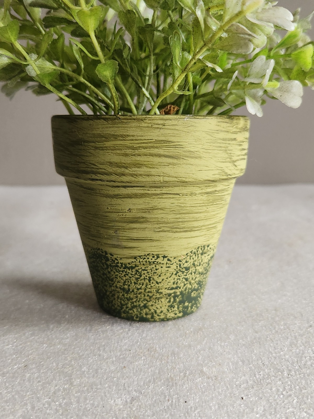 Small Green Ceramic Flower Pot with Artificial Baby Tear Plant • Pot 3⅜” Tall