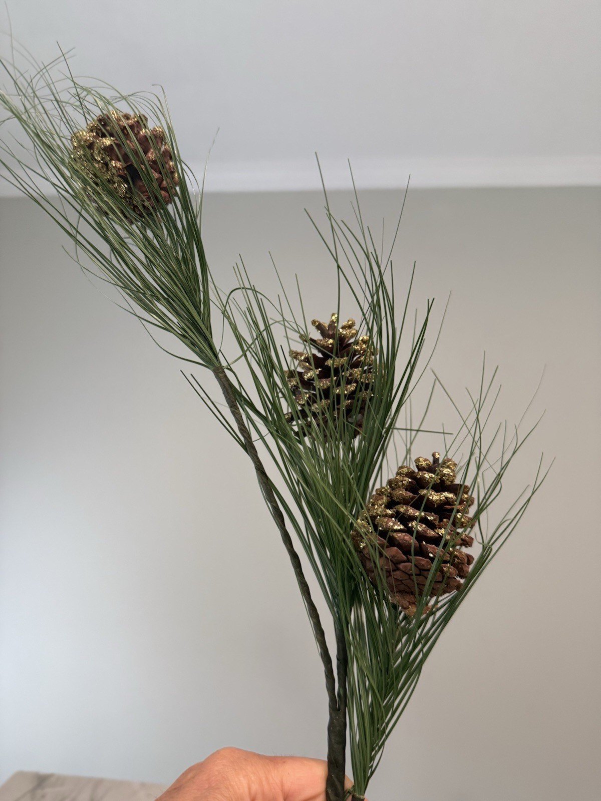 7 branches Pinecones gold green stems over 26″ long
