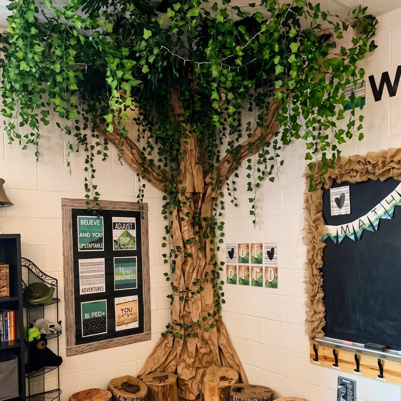3D DIY Tree Decor for Classroom Wall Artificial Ivy Leaves Rattan Kraft Paper Ki