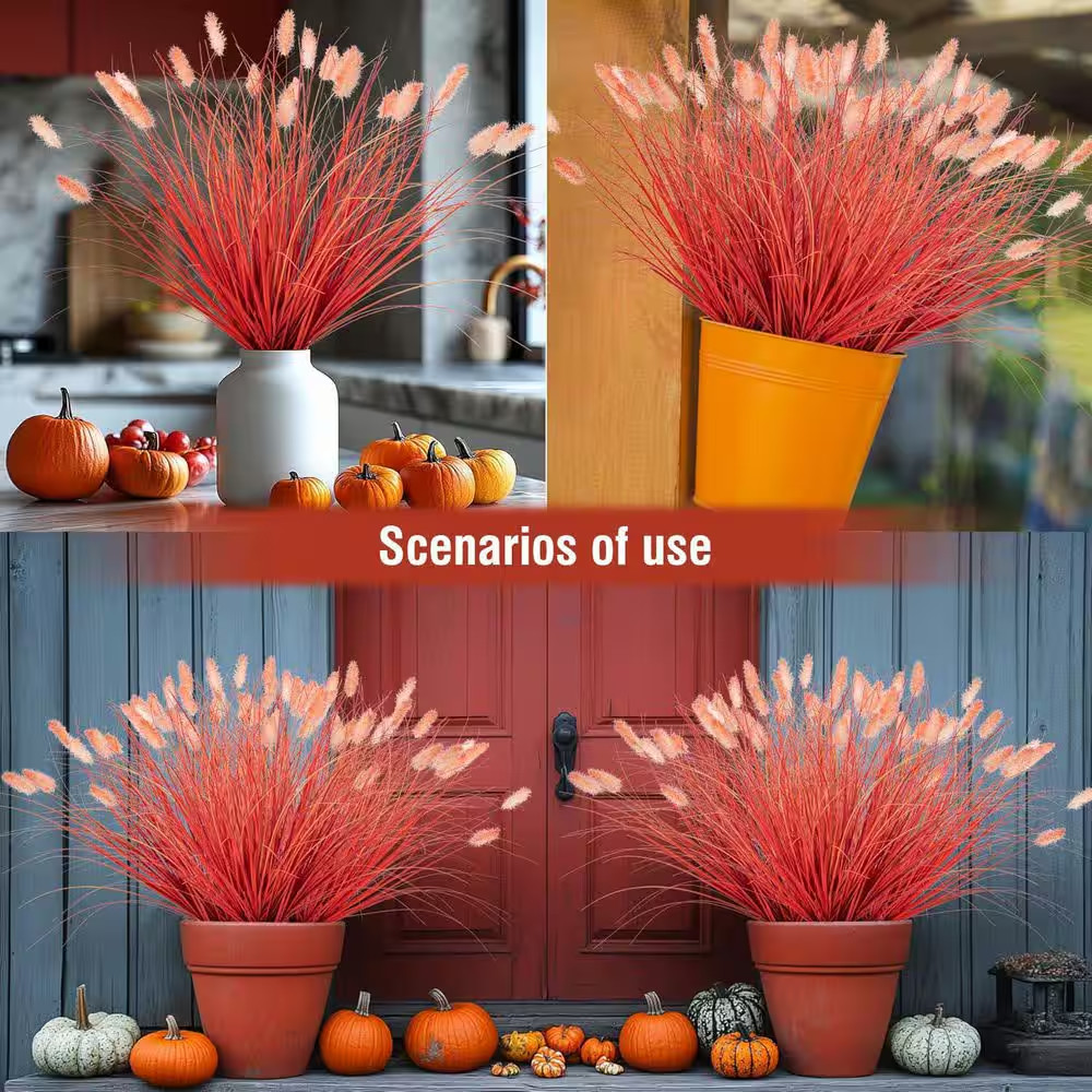 16.5 In. Orange Artificial Plant Wheatgrass Cattails