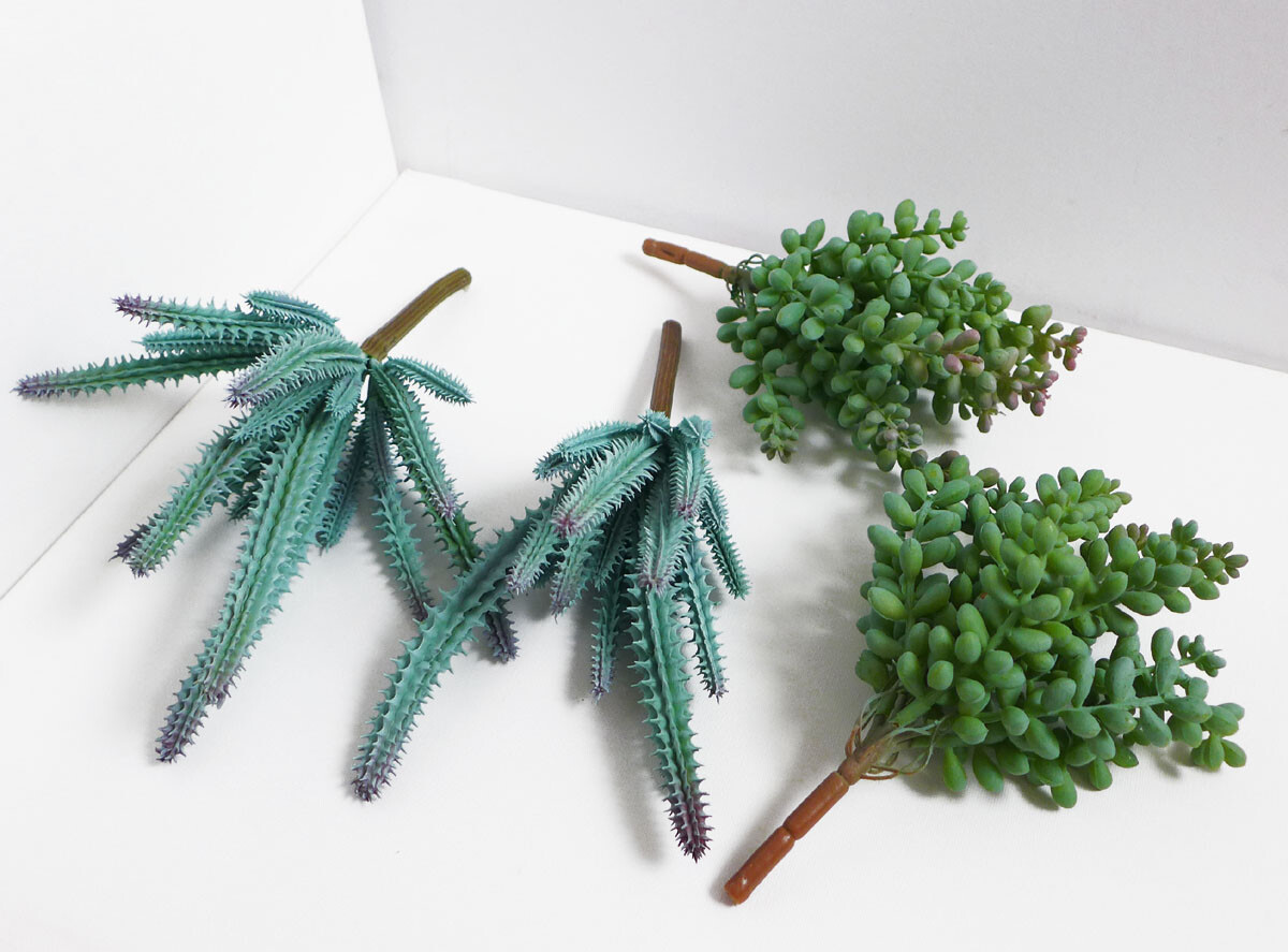 4 Pcs Artificial Plants Gray Succulents Cactus Bean Pearl Grass (#58)
