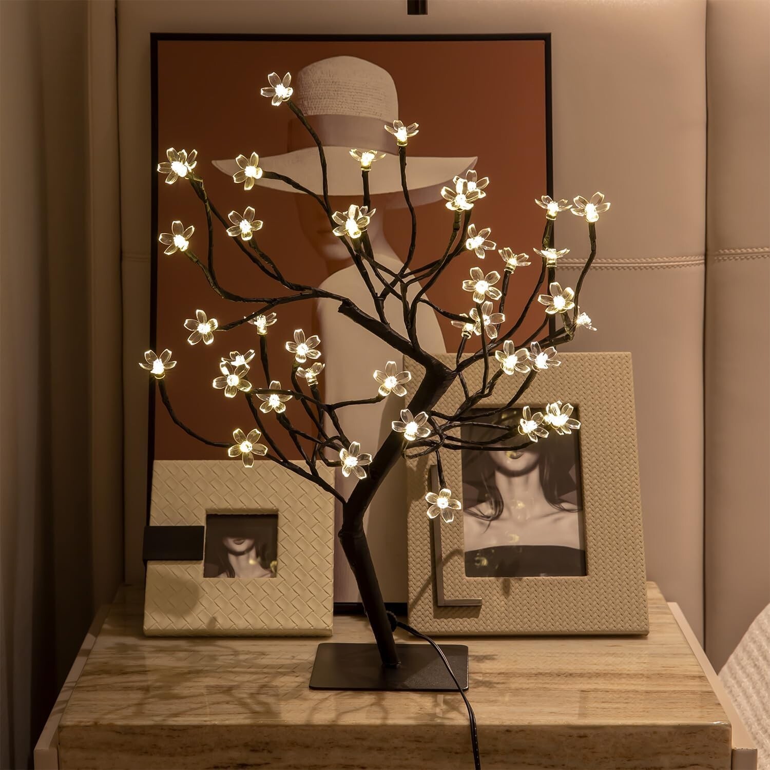 Cherry Blossom Bonsai Tree Light 20IN Tree Lamp with 40 LED Japanese Cherry B…