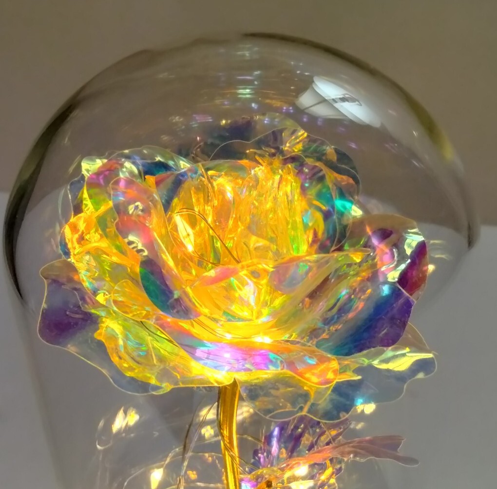 Galaxy Loves Enchanted Rose In Glass With LED Lights 9″Tall 4″Base Great Gift
