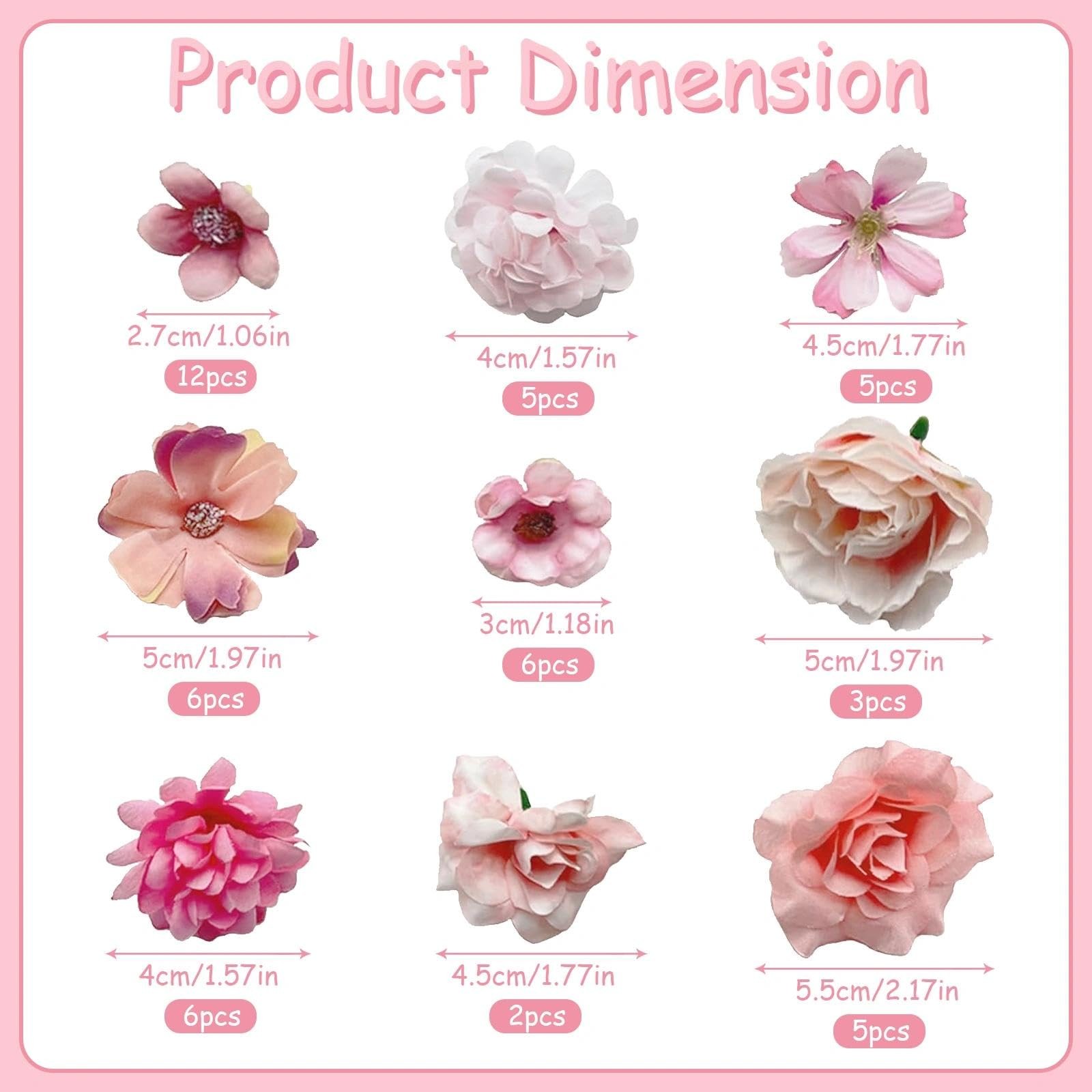 50 PCS Mini Pink Artificial Roses, Mixed Style Faux Flowers, Perfect for Gift…