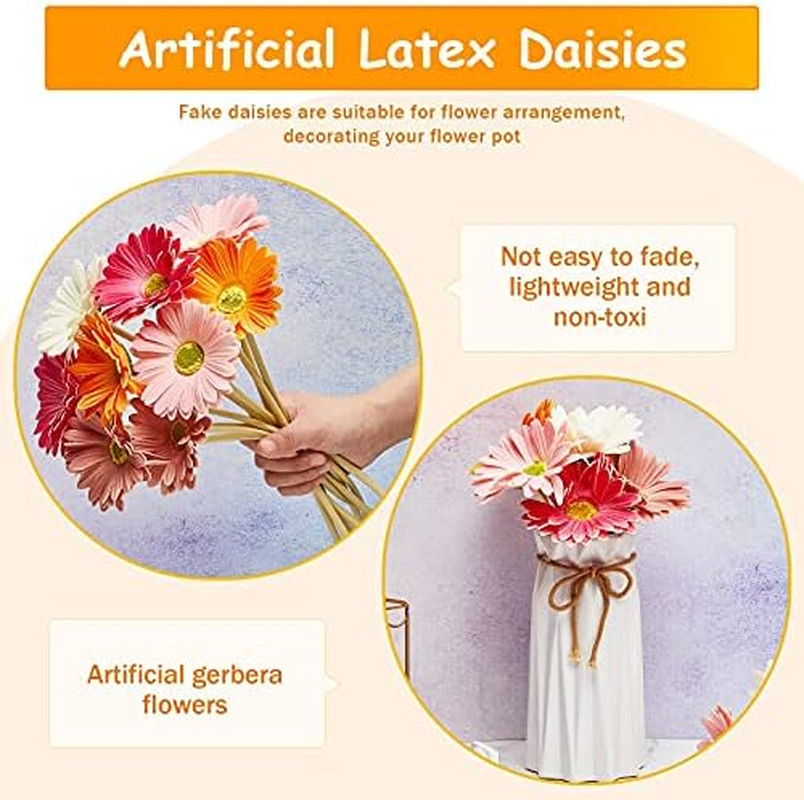 18 Pcs Artificial Gerbera Daisies Flowers 15 in Pink and Orange Fake Daisy Bouqu