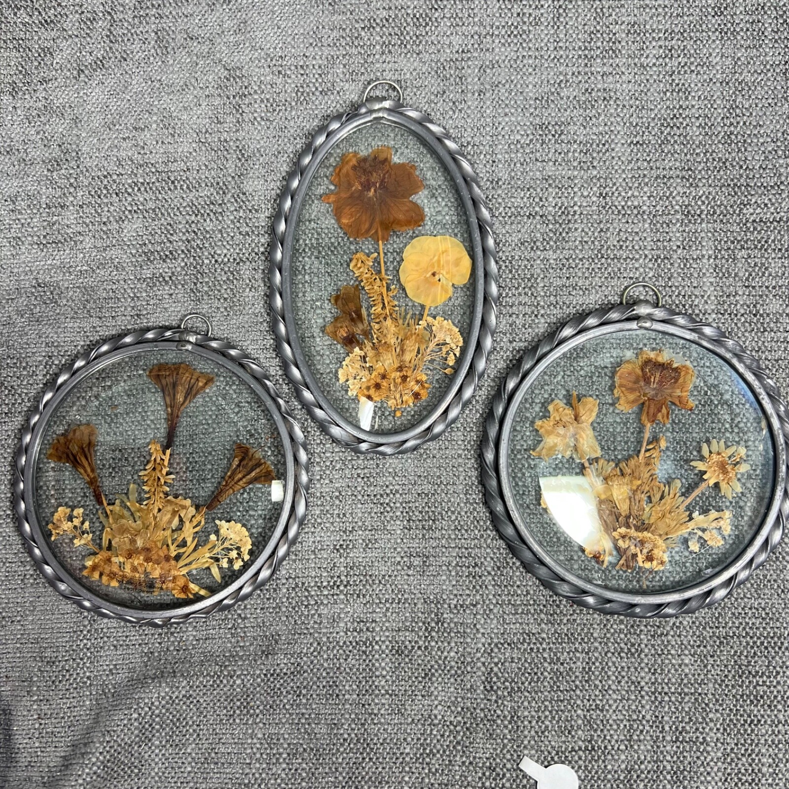 3 Lasting Impressions Dried Flower Wall Hangings Twisted Pewter Frames USA Made