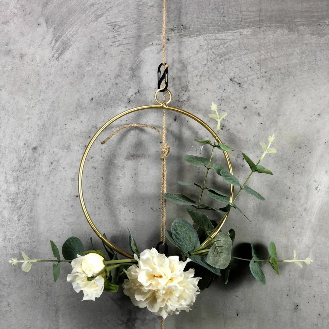Floral Hoop Wreath Rose Flower Leaves Metal Hoop Ring Garland Wedding Home Decor