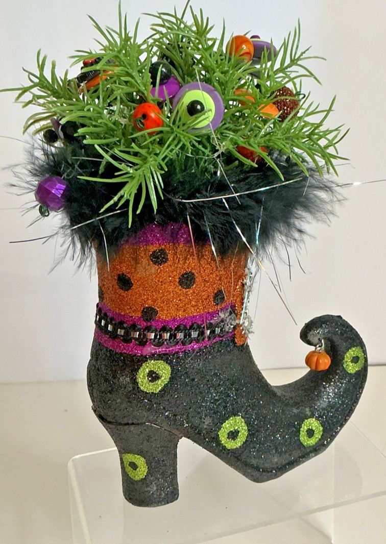 Vintage Halloween Witch’s Boot Button Bouquet One Of A Kind Handmade