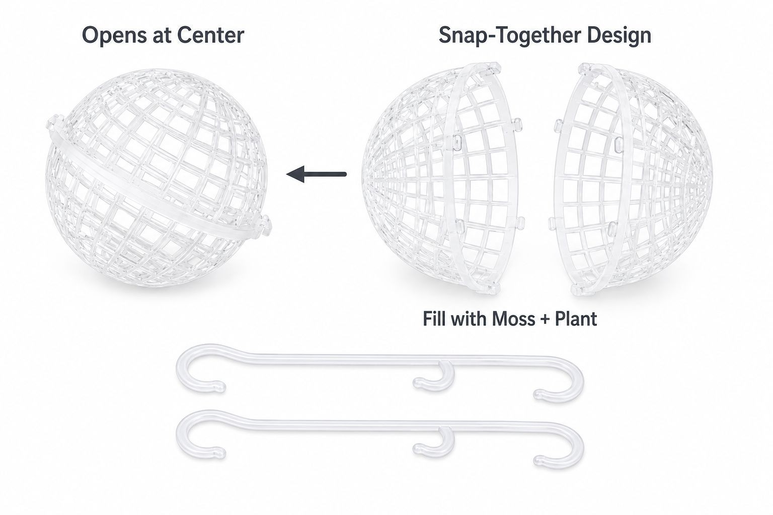 Hanging Moss Ball Planter Set of 2, 4 Inch Orchid Fern and Air Plant Baskets