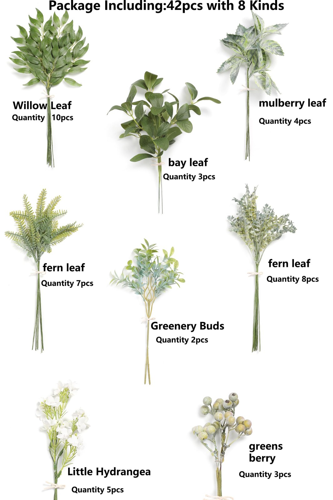 Artificial Greenery Stems Box Set,(Pack of 42pcs) with 8 Kinds of Faux Pink G…