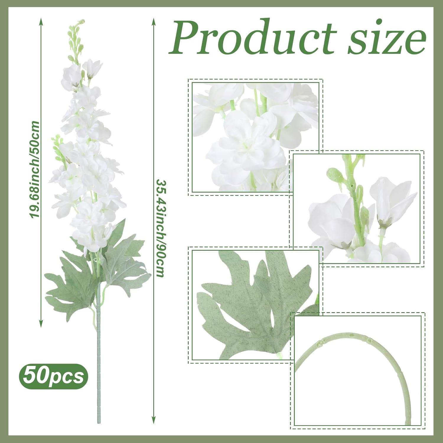 50 Pcs White Delphinium Faux Silk Flowers for Wedding & Home Decor