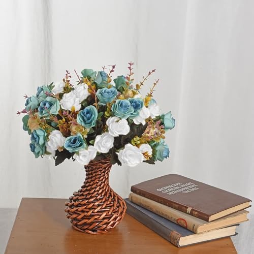 MOOMASS Artificial Flowers,2 Packs of Artificial Roses.24 Little Peacock Green