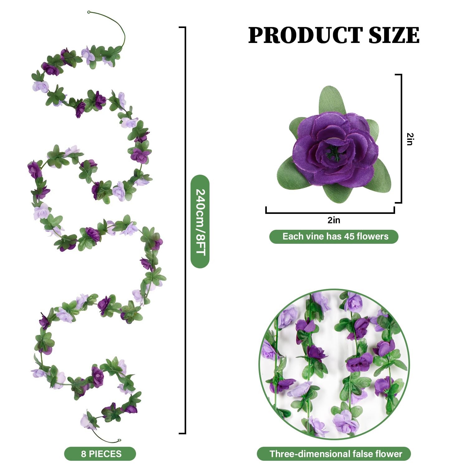 8 Pcs x 8.2 ft Artificial Flower Garland,Hanging Fake Roses Vine for Backdrop…