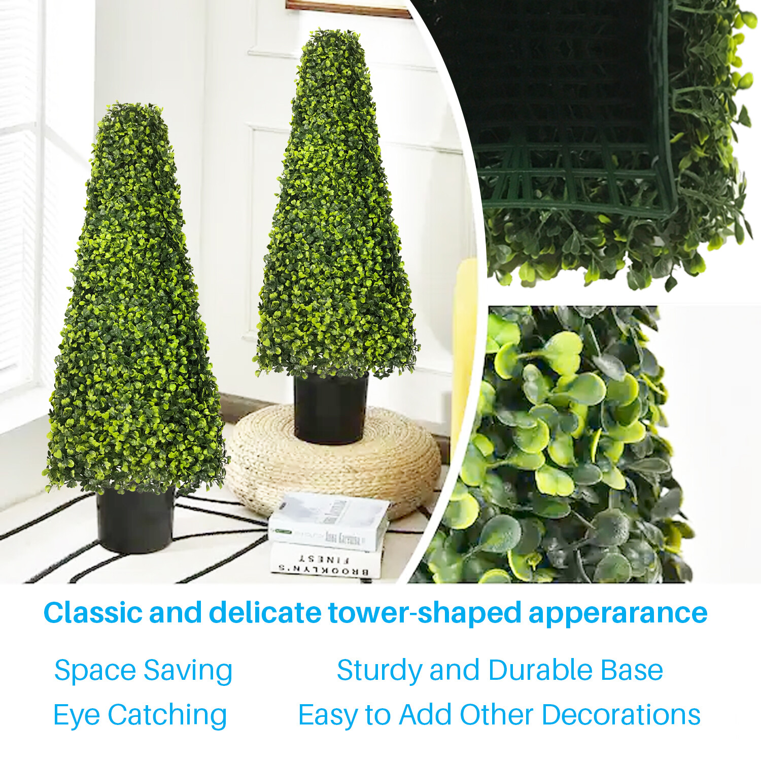 25.6” Artificial Topiary Tree Faux Boxwood Tower Home Garden In/Outdoor Decor