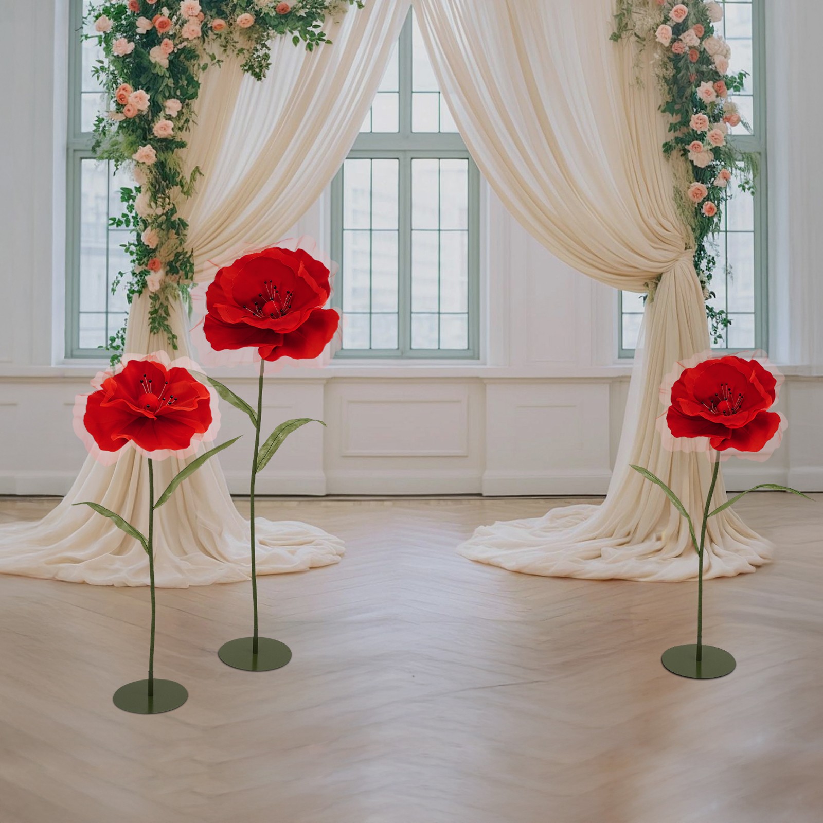 3 Pcs Artificial Flowers Giant Wedding Aisle Decor With Stand Store Display