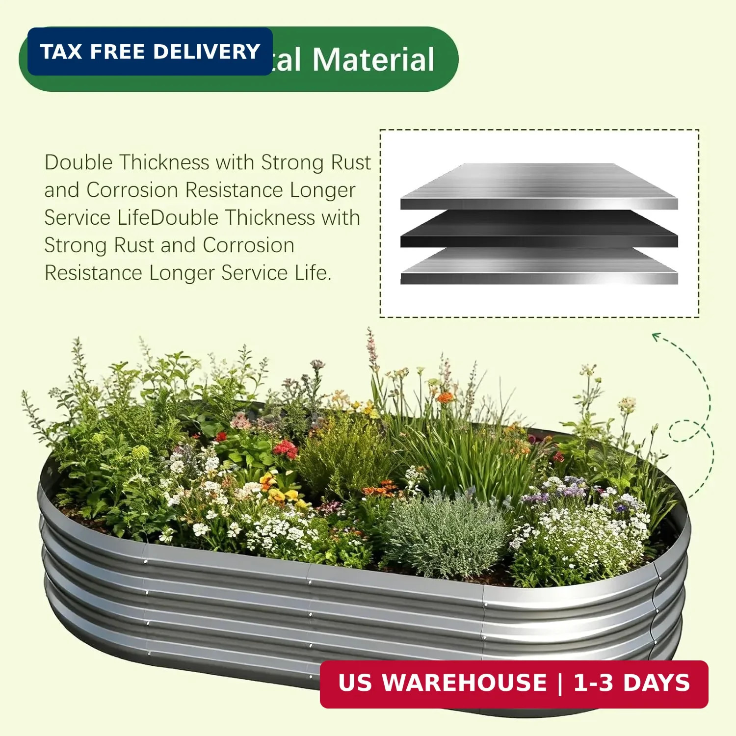 Galvanized Garden Bed kit for Vegetables/Herbs/Flowers (4X2X1)