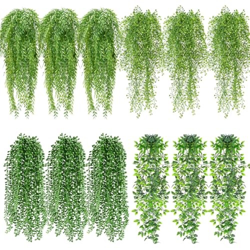Daifunli Pcs Artificial Hanging 12 Mandala,Willows,Fuchsia,String of Pearls