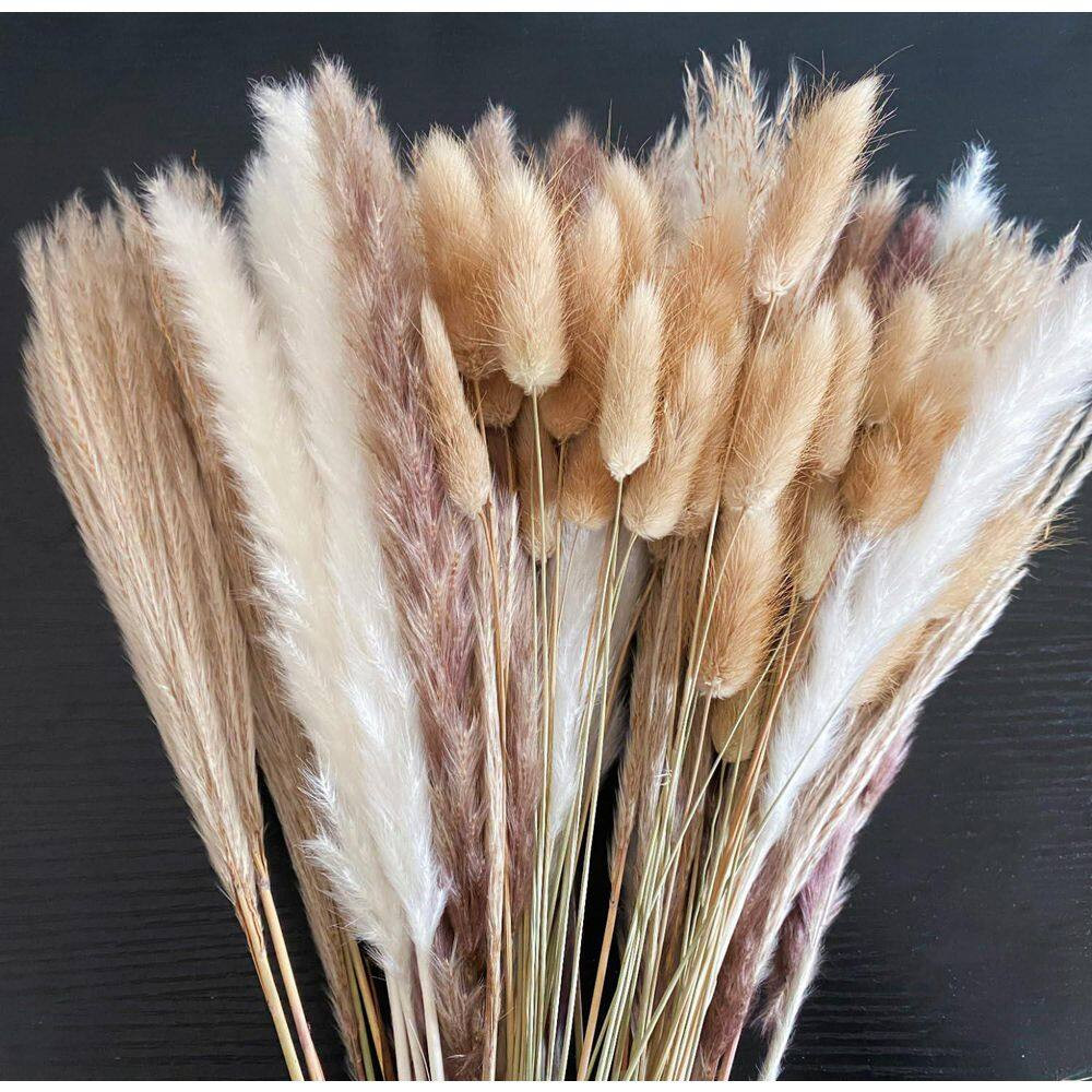 4.02 in 300 Pcs Boho Dried Pampas Grass Bouquet in White Brown Natural Colors Ar