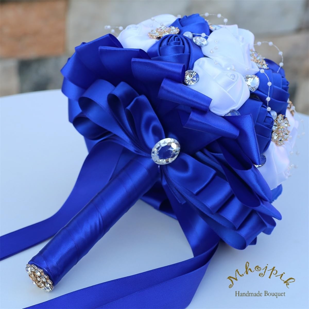 6.3″ Royal Blue & White Bridal Wedding Bouquet Round Holding Bouquet Throw To…