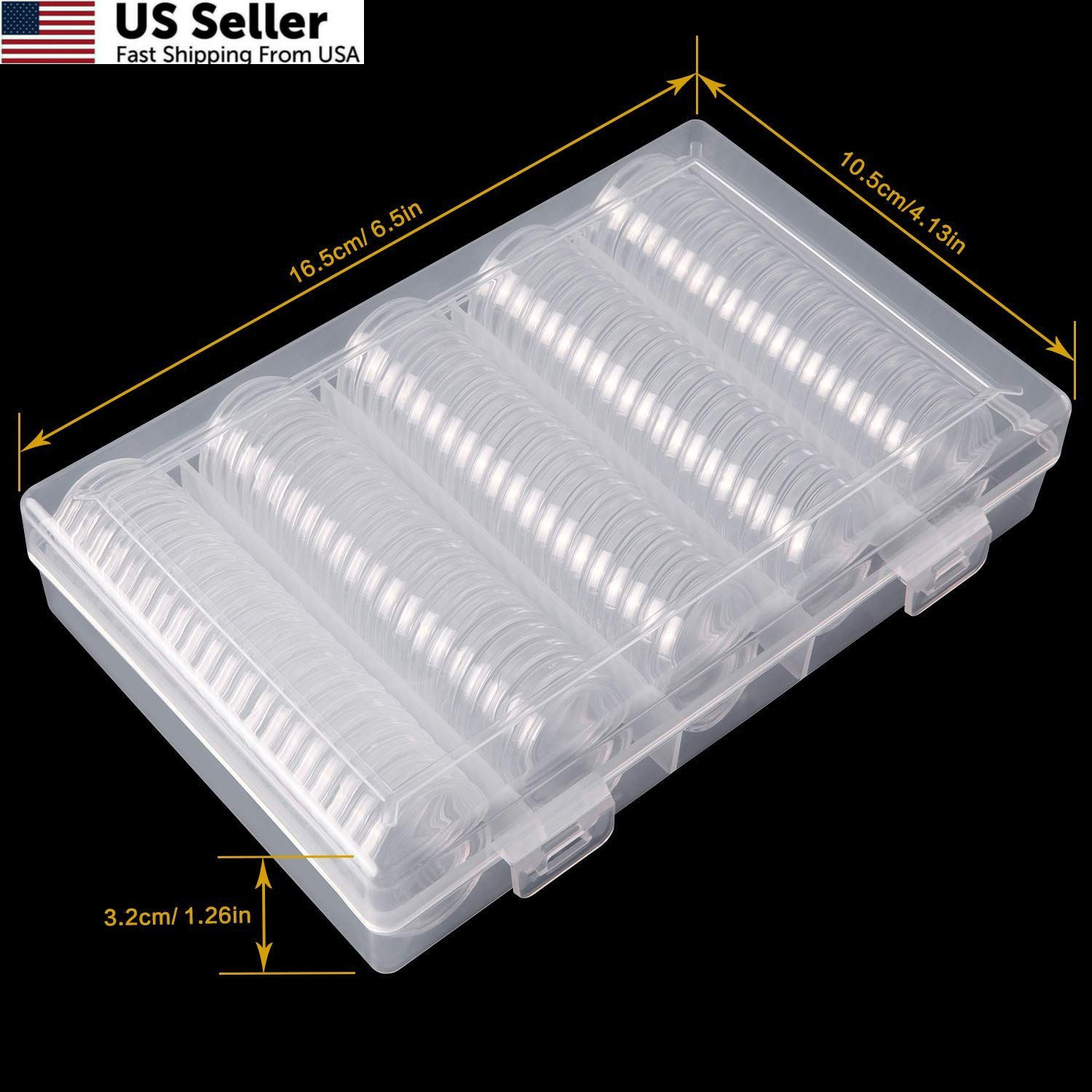Eeoyu 100 Pieces 25 mm Coin Capsules Holder 16.5x 10.5×3.2 cm, transparent