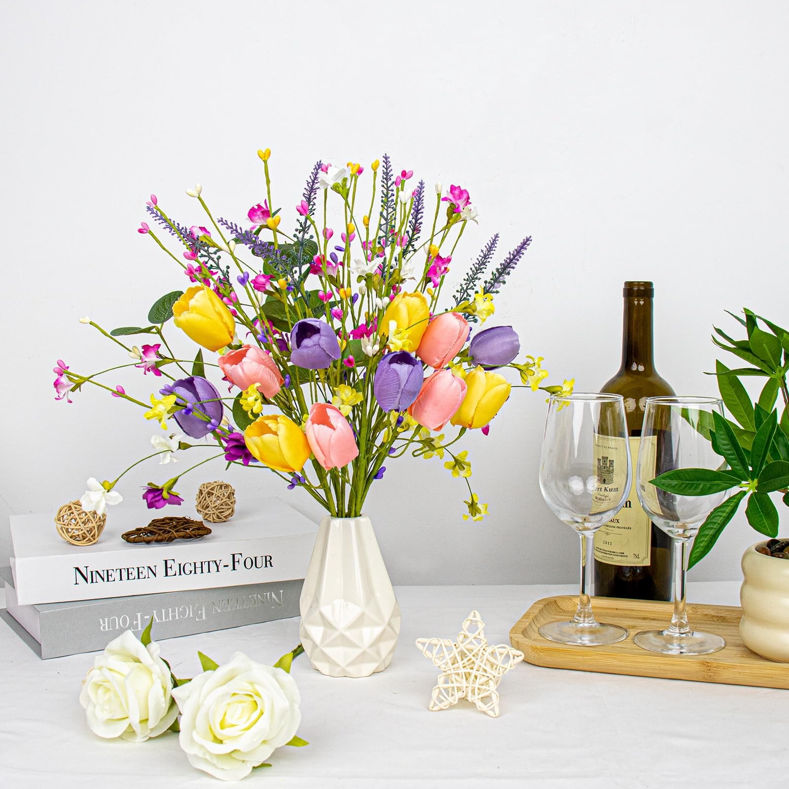 Artificial Spring Flowers 12 Pack Spring Flower Stems 17 Inch Floral Picks wi…