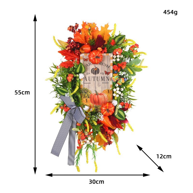 Artificial Autumn Wreath for Front Door or Porch, Multicolor Pumpkin