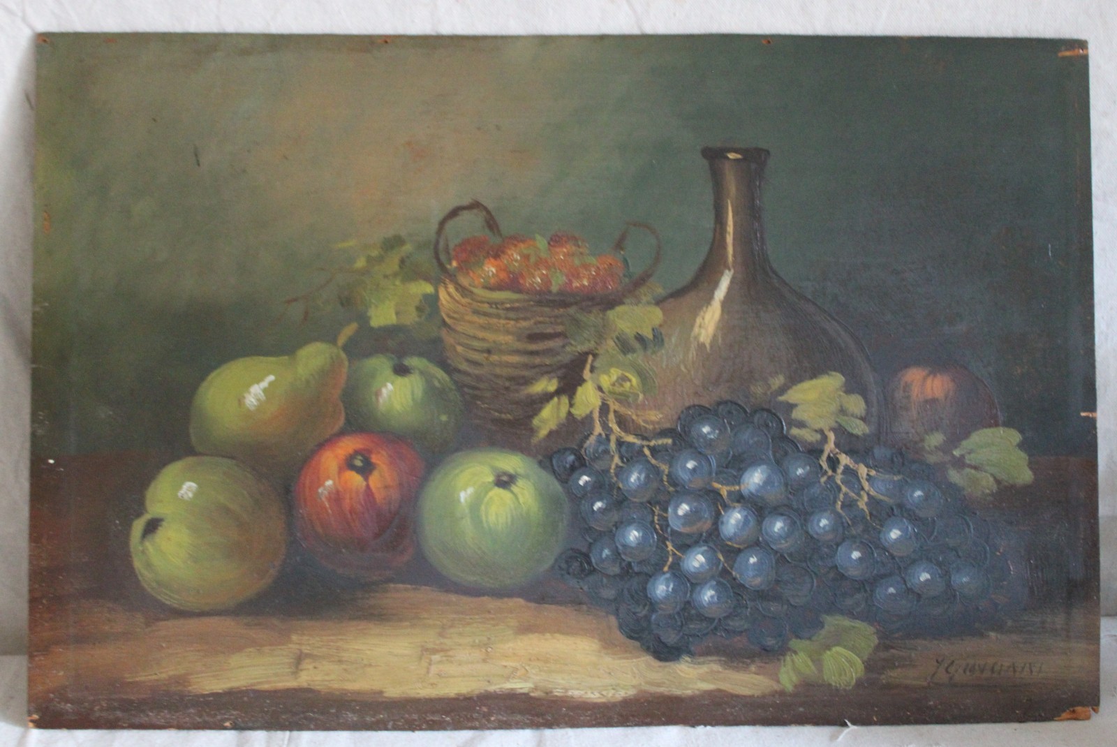 BIG GOLD GILT ORIGINAL OIL PAINTING STILL LIFE FLORAL MID CENTURY SIGNED CANVAS