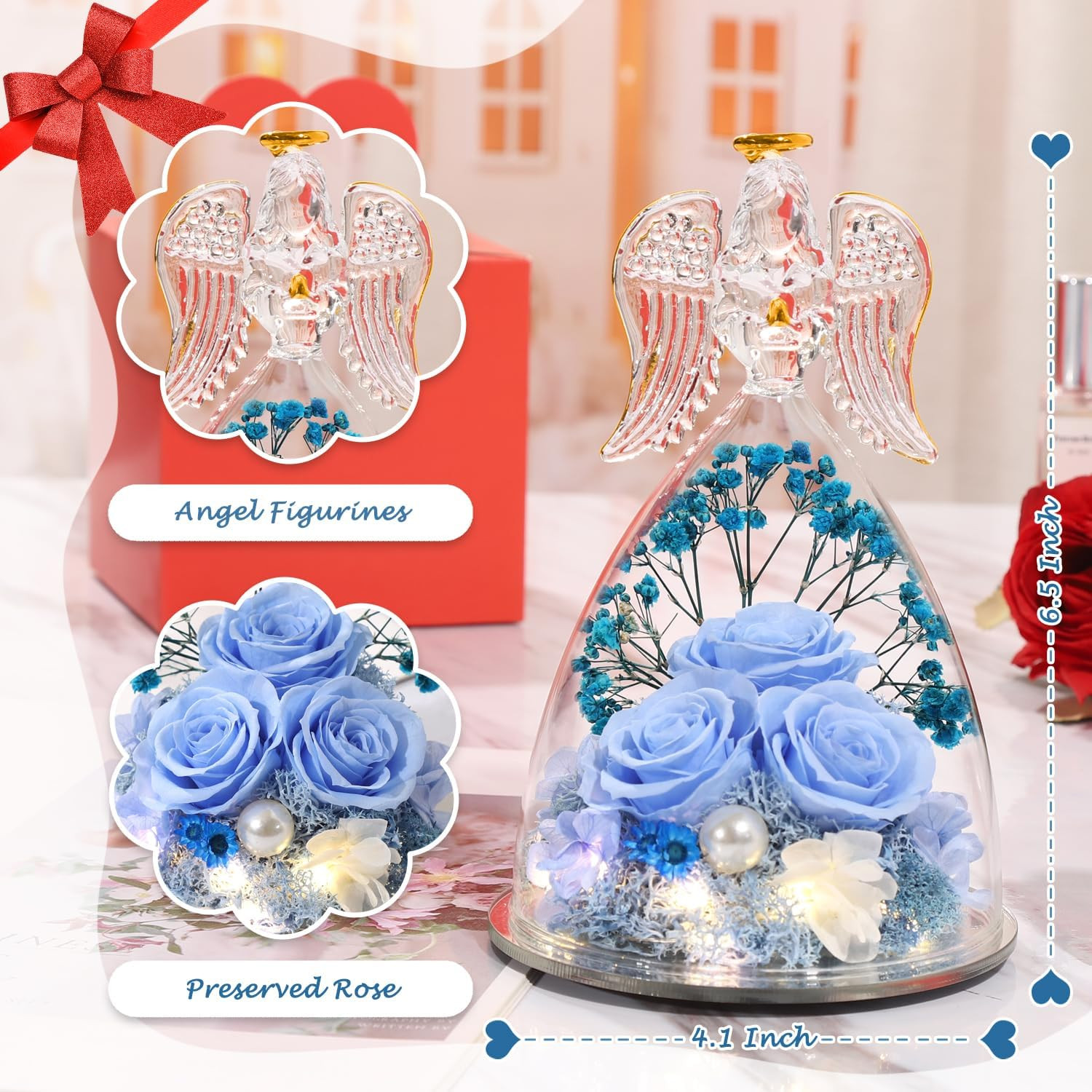 Gifts for Women for Mom Preserved Blue Rose with Lights Forever Flower in Glass