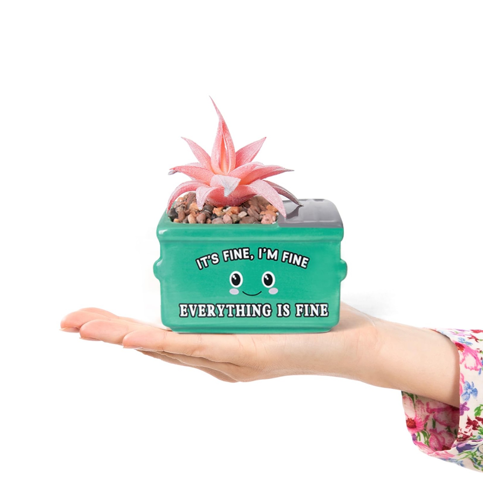 Dumpster Fire Fake Plants in Ceramic Succulent Pots Desk Decor, Emotional Pos…