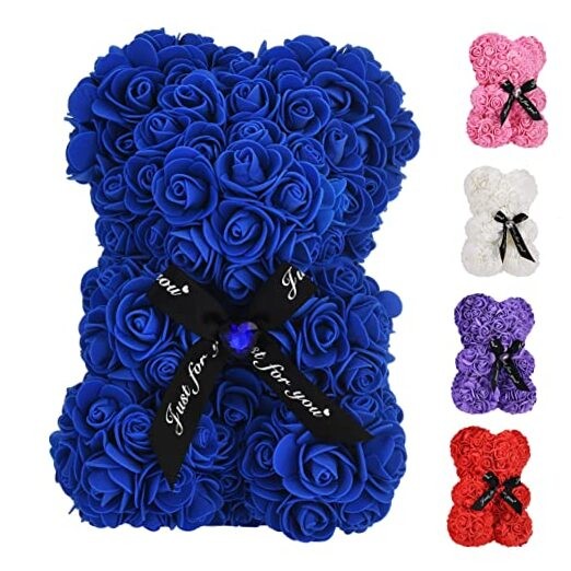 Artificial Rose Flower Bear,Perfect Romantic Gift for Her, Valentine’s Sapphire