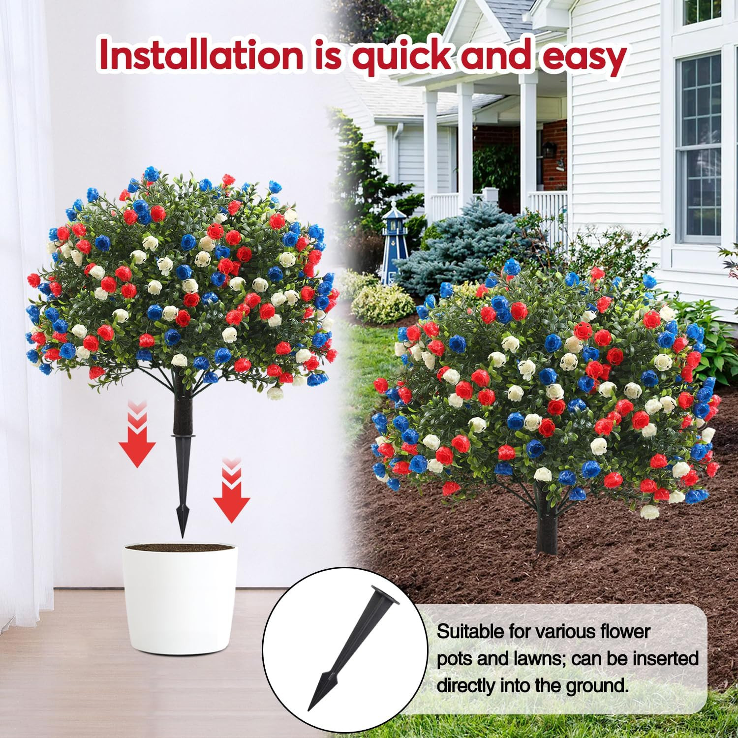 2 Pack 27.5″ UV Resistant Patriotic Ball Trees for 4th of July Decor