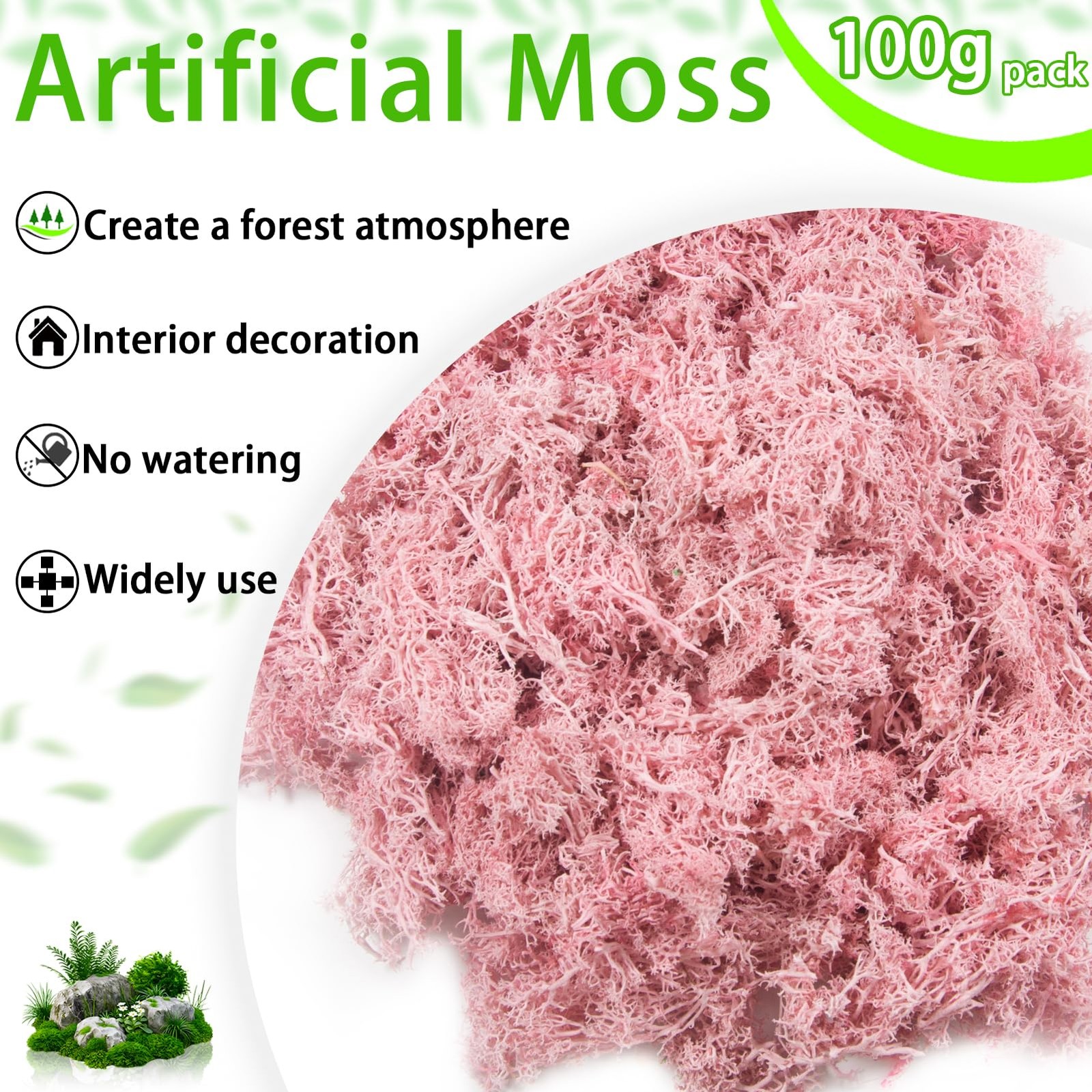 Jinenat 3.5oz Fake Pink Moss for Crafts Realistic Artificial Reindeer Moss for