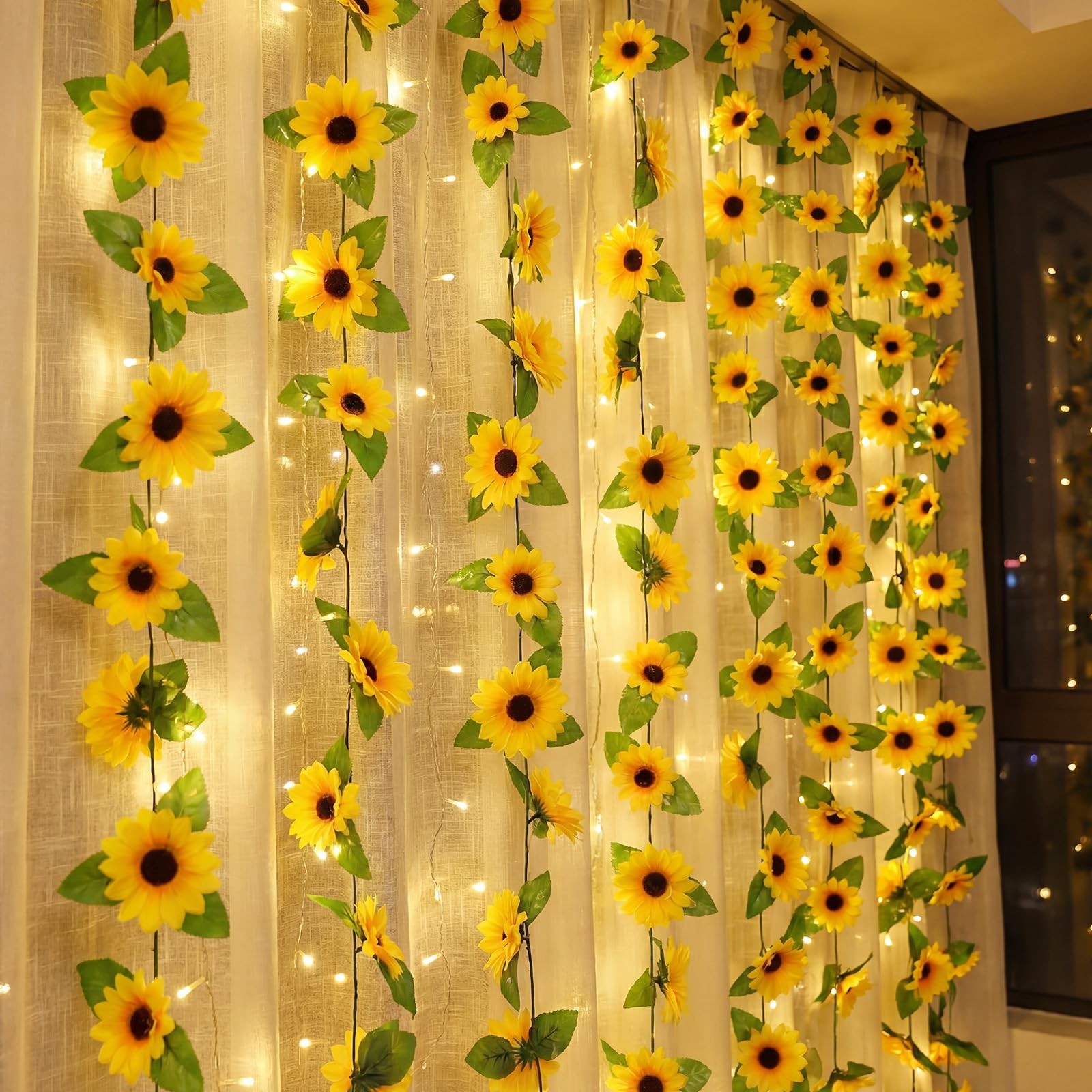 2 Pcs 8.2 FT Artificial Sunflower Garland Decoration 3 Inch 4 Inch Sunflowers…