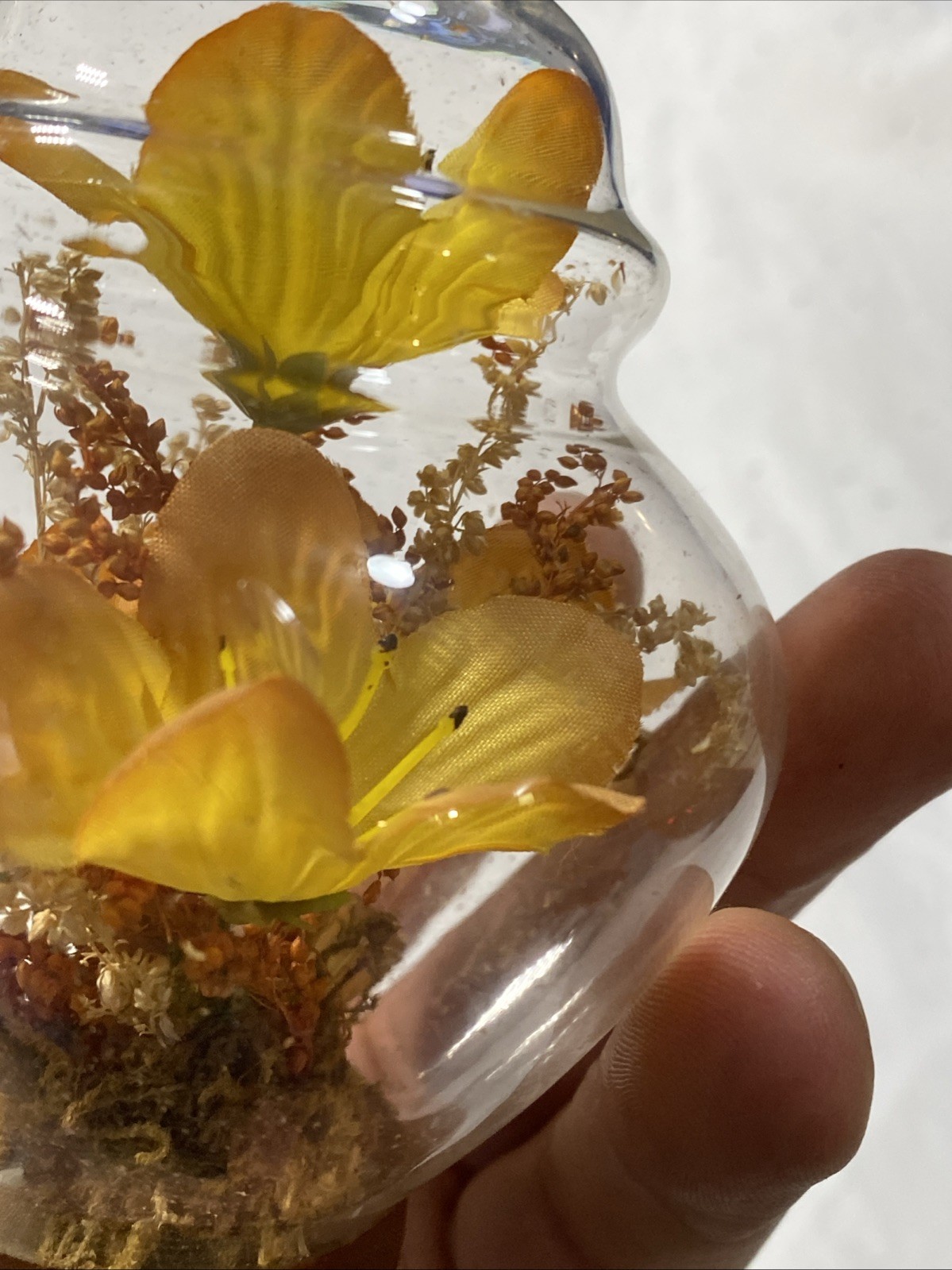 Vintage Glass Dome Egg Cloche Yellow Flowers